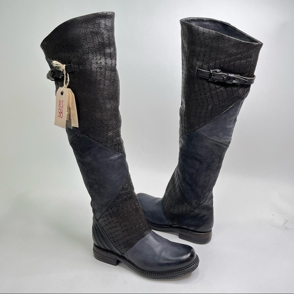 A.S.98 Shoes - New A.S.98 Shark Nero Black Navy Wrapped Brushed Washed Leather Tall Fall Boots